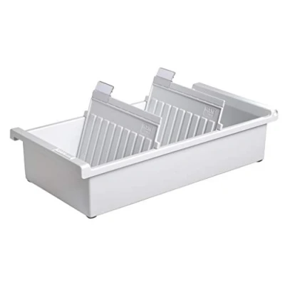 Image of HAN 956 0 11, Card index tray A6 landscape. Innovative, attractive design holds 1,300 cards, supplied with 2 support plates clear file clips, light grey
