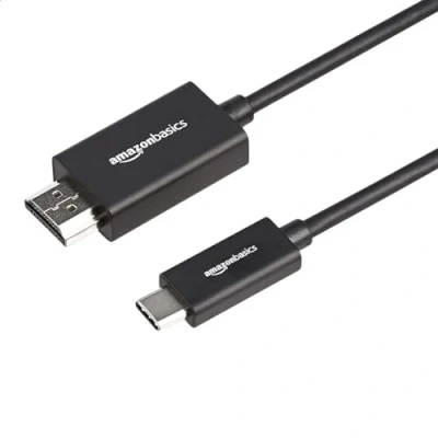 Image of Amazon Basics Premium Aluminum USB C (Source) to HDMI (Display) Cable Adapter (Thunderbolt 3 Compatible) 4K@60Hz, 1.8 metres, Black