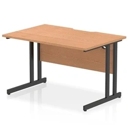 Image of Impulse 1200 x 800mm Scalloped Edge Straight Office Desk Oak Top Black Cantilever Leg