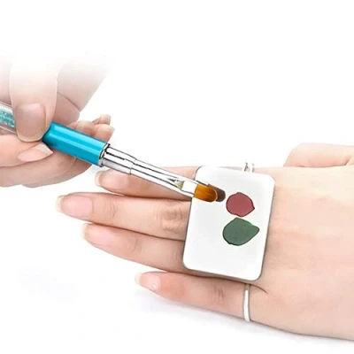Image of 1PC Nail Art Palette Ring Stainless Steel Pallet Professional DIY Design Paint Color Mixing Metal Tool (Rectangle)