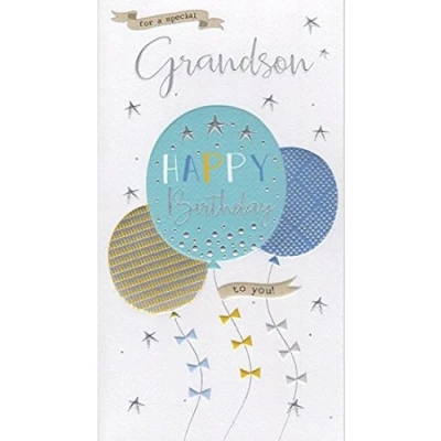 Image of Grandson Birthday Card (ICG 3255) Balloons Palladium Range Embossed and Foil Finish
