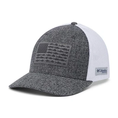 Image of Columbia PFG Mesh Ball Cap High, Grill Heather/White/US Fish Flag, S/M