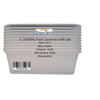 Image of ShaniTech Pack of 10 Food Containers with Lids Heavy Duty Microwave &amp; Freezer Safe Plastic Box Container (1000ML 1 Litre)