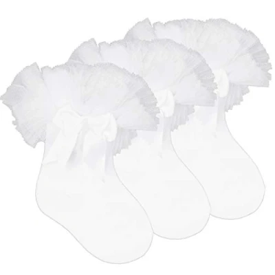 Image of Metzuyan 3 Pairs Baby Girls Tutu Frillly Cotton Rich Socks White 5.5