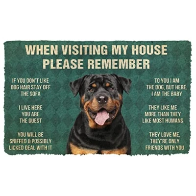 Image of Agriism Door Mat Indoor Entrance Porch Welcome Funny Non Slip Rugs Please Remember Rottweiler Dog&#039;s House Rules Doormat Personalized Gifts Home Decor Housewarming 24x16 Inch