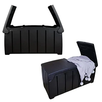 Image of Black 115cm x 55cm 60cm Butterfly Opening Top 300 Litre Large Garden Storage Box Weatherproof with Padlock Hole