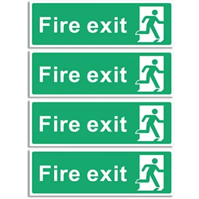 Image of RubiGo 4 Pack Fire Exit Sign (No Arrow) Signs Self Adhesive 30 X 10cm Escape Sticker Emergency Signage