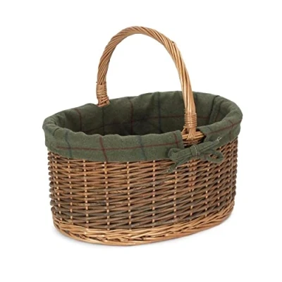 Image of Red Hamper C083G Wicker Large Green Tweed Lined Country Oval Shopping Basket