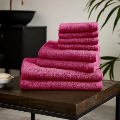 Image of Catherine Lansfield Quick Dry Cotton 8 Piece Towel Set Hot Pink