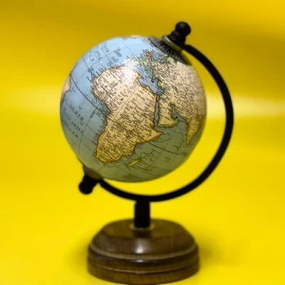 Image of EXERZ 8cm Mini Antique Globe with Wooden Base Light BLue, Handcrafted Decorative GF23 (8cm)