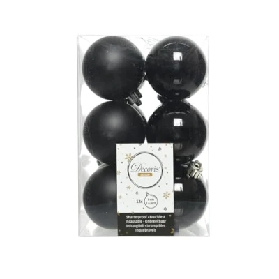 Image of PERAGASHOP 12 Christmas Baubles 6 cm Matt/Glossy Black Addobi Tree Decoration