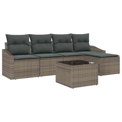 Image of vidaXL 5 Piece Garden Sofa Set with Cushions Black Poly Rattan