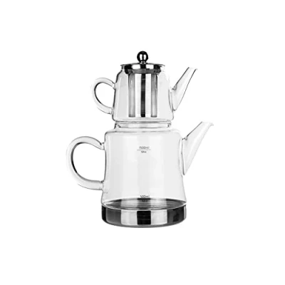 Image of KARACA Dora Glass Teapot Set, 1500 ml, Borosilicate Glass, Includes Kettle &amp; Strainer, Heat Resistant, Dishwasher Safe, 2 Year Warranty