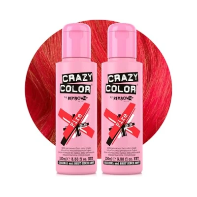Image of Crazy Color Vibrant Fire Semi Permanent Duo Hair Dye. Highly Pigmented Pillarbox Red Conditioning &amp; Oil Nourishing Vegan Formula No Bleach or Ammonia 200ml