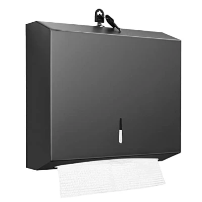 Image of Paper Towel Dispenser Wall Mount Commercial, C Fold Multifold Hand Dispenser, Stainless Steel Tissue Holder (Matte Black)