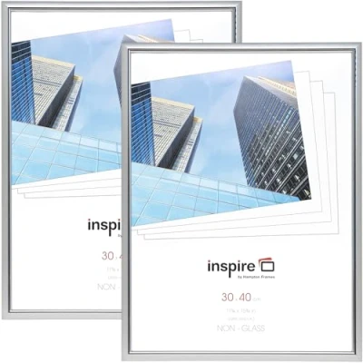 Image of Hampton Frames EASYLOADER 30x40cm Silver Picture Poster Frame Acrylic (Non Glass) EAS3040SVPX 2PK