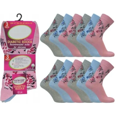 Image of OnlyBee 6 Pairs of Ladies Diabetic Non Binding Soft Loose Top Socks