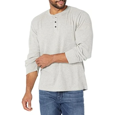 Image of Wrangler Authentics Men&#039;s Long Sleeve Waffle Henley Shirt, Light Heather Gray, XL