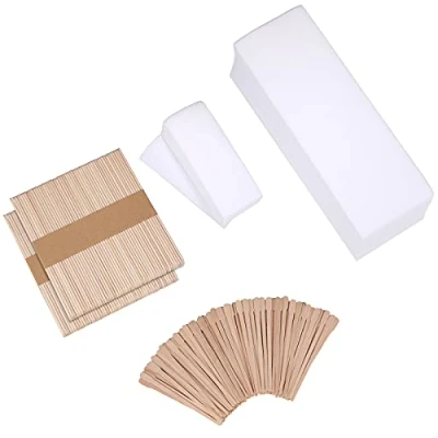 Image of 250 Pieces Wax Strips Sticks Kit Includes Non Woven Waxing Facial and Wooden Applicator for Body Skin Hair Removal