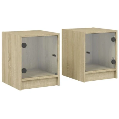 Image of vidaXL Bedside Cabinets with Glass Doors 2 pcs Sonoma Oak 35x37x42 cm