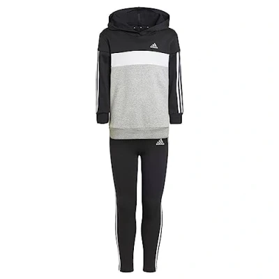 Image of adidas Girl&#039;s Tiberio 3 Stripes Colorblock Fleece Leggings Set Kids, black/white/medium grey heather, 4 Years