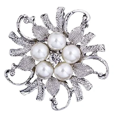 Image of Simulated Pearl Flower Rhinestone Wedding Brooch Crystal Corsage Collar Pin Women Dress Scarf Clothing Accessories Jewelry Gift For Bride Girl