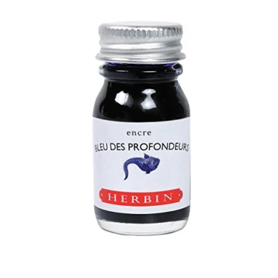 Image of Herbin 11518T 10ml bottle of ink for fountain pens and rollerball (product without packaging zero waste objective), Bleu des profondeurs/Deep Blue Sea