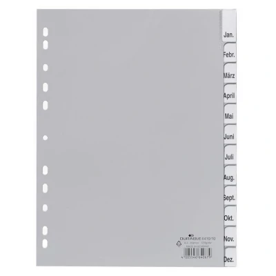 Image of Durable 641010 File Dividers made of PP Blank Tabs for A4 12 Sheets Grey