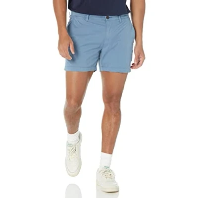 Image of Amazon Essentials Men&#039;s Slim Fit 5&quot; Flat Front Comfort Stretch Chino Short (Previously Goodthreads), Blue, 28W