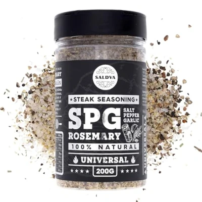 Image of SPG Gourmet Steak Seasoning Blend With a Twist of Rosemary Premium Salt, Pepper, Garlic &amp; Crafted for Irresistible Steaks Large Jar (200g)