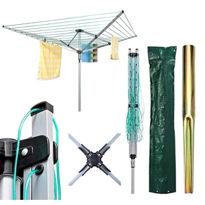 Image of Bargains Hut Heavy Duty 4 Arm Rotary Airer Outdoor Garden Folding Clothes Washing Line Dryer Spike &amp; Cover (60m Airer)