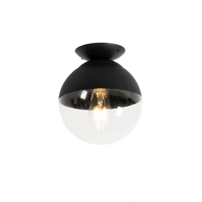 Image of Qazqa Retro Ceiling Lamp I Flush Light Black with Clear Glass Eclipse Suitable for LED E27 1 Living Room Kitchen Bedroom