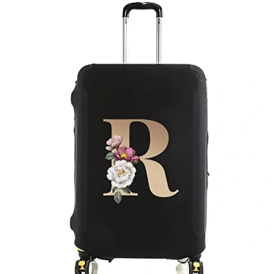 Image of Initial Letter Printed Design Travel Trolley Case Cover Protector Washable Suitcase Luggage Storage Covers for 18 28 inch (M (22 25 Luggage), gold R)