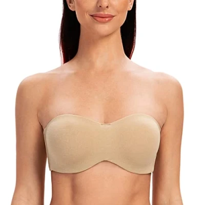 Image of MELENECA Women&#039;s Strapless Bras for Unlined Large Bust with Underwire Clear Strap Almond Heather 34G