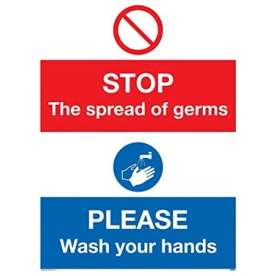 Image of STOP germs PLEASE wash your hands sign Vinyl/Sticker