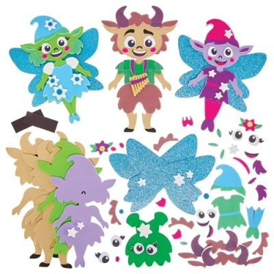 Image of Baker Ross FN084 Faun and Pixie Mix &amp; Match Magnet Kits Pack of 8, Mythical Decoration Craft for Kids