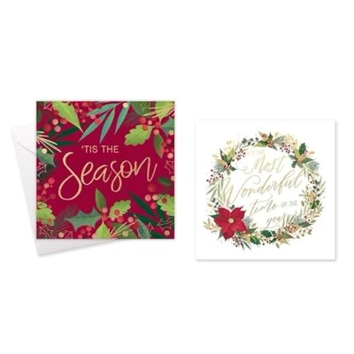 Image of Pack 10 Square Christmas Cards Family Friends 2 Designs Wreaths