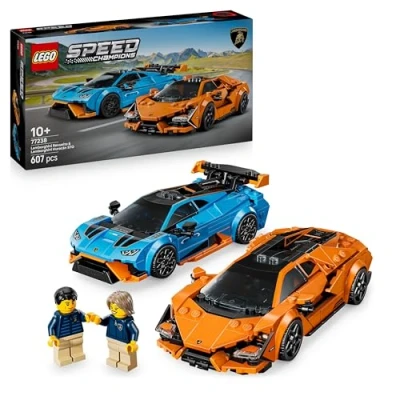 Image of LEGO Speed Champions Lamborghini Revuelto &amp; Huracán STO Toy Race Cars Model Kit incl. 2 Driver Minifigures Birthday Gift for 10+ Year Old Boys 77238