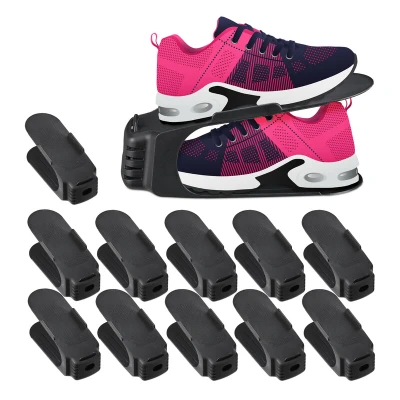 Image of Relaxdays Stacking Shoe Slot Set of 12, Size 39/40, Non Slip Rack, Organisers, Women’s Shoes, WxD: 9.5x24cm, Black