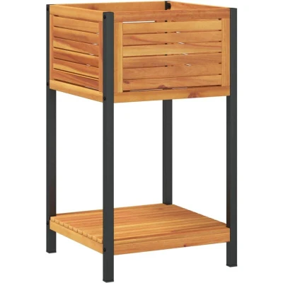 Image of vidaXL Garden Planter with Shelf 45x45x80 cm Solid Wood Acacia and Steel