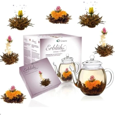 Image of Creano Flowering tea Abloom Flower Ball Gift set with 500 ml Glass Pot Black
