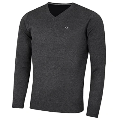 Image of Calvin Klein Mens V Neck Sweater Charcoal Marl XXL