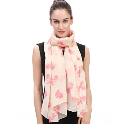 Image of Lina &amp; Lily Squirrel Print Women&#039;s Large Scarf Lightweight (Cream/Pink)