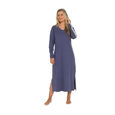 Image of INSIGNIA Ladies Jersey Cotton Lounger Nightdress Nightie Nightshirt (Marl Blue, 12 14)