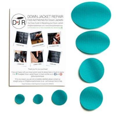 Image of Down Jacket Repair Patches: Easy to Use, Pre Cut, Self Adhesive, Soft, Waterproof, Tear Resistant Rip Stop Nylon Fabric Patches Fix Holes in Clothing, Jackets, Outdoor Gear SEA Green