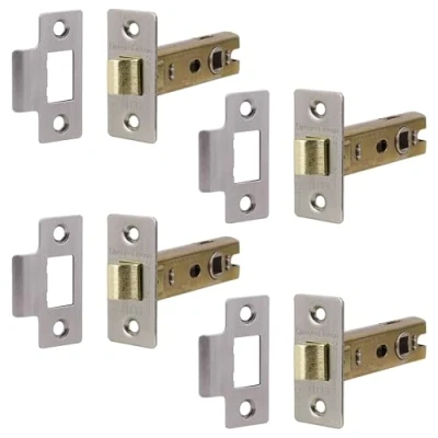 Image of Decoranddecor 2.5 Inch Tubular Mortice Latch for Internal Doors, Fire Rated (4 Pack, 44 64mm, Satin Nickel)