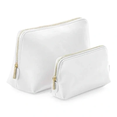 Image of BagBase BG751 Boutique Accessory Case Saffiano Leather Look PU Travel Toiletry &amp; Makeup Bag Classic Styling Zip Closure Medium Soft White