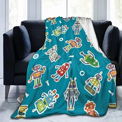 Image of TradesForU Kids Robot Throw Blanket Gift for Kids,Premium Super Soft Warm Cozy Furry Plush Fleece Cute Blanket,Holiday Birthday Girls Boys Teens Grandkids 50&quot;x40&quot;