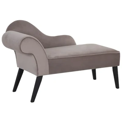 Image of Beliani Vintage Right Hand Velvet Chaise Lounge Taupe Upholstery Black Legs Biarritz