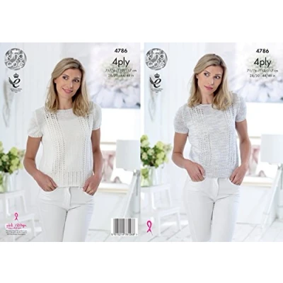 Image of King Cole 4786 Knitting Pattern Womens Tops in Giza Sorbet and Cotton 4 Ply